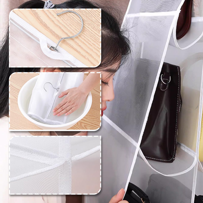 Arenzza hanging handbag dust-proof organizer with 6 large pockets for storing handbags and accessories in the houseware and kitchen area.
