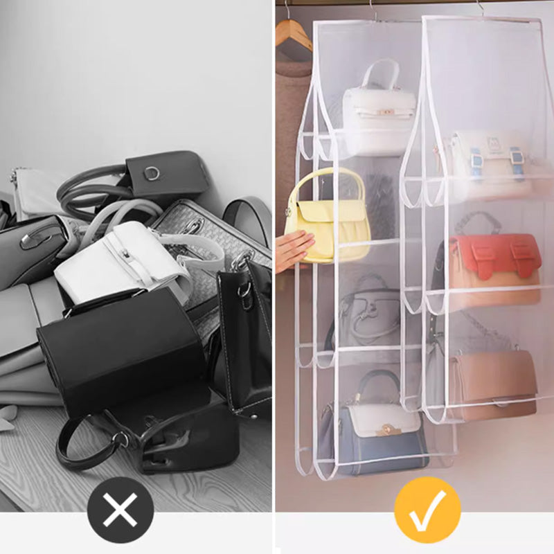 Arenzza hanging handbag dust-proof organizer with 6 large pockets, designed for kitchen and houseware storage.