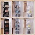 Arenzza hanging handbag dust-proof organizer with 6 large pockets, ideal for kitchen or houseware storage, shown hanging on a hook.