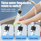 Arenzza 360-degree swivel splash-proof faucet aerator, houseware and kitchen accessory, shown attached to a kitchen faucet.