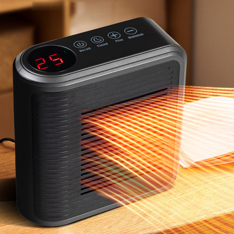 Arenzza 800W wall outlet space heater with adjustable thermostat and timer, designed for efficient home heating.