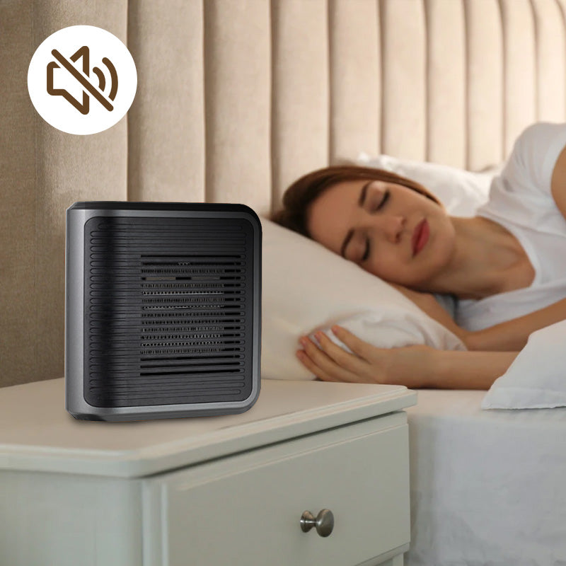 Arenzza 800W wall outlet space heater with adjustable thermostat and timer, designed for home heating and energy efficiency.