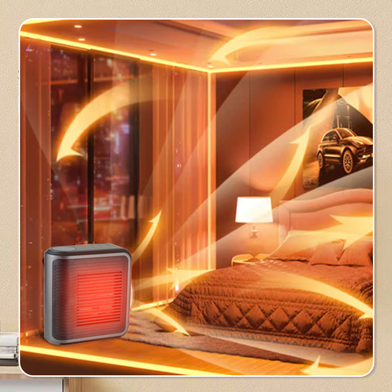 Arenzza 800W wall outlet space heater with adjustable thermostat and timer for indoor heating, mounted on a wall in a home setting.