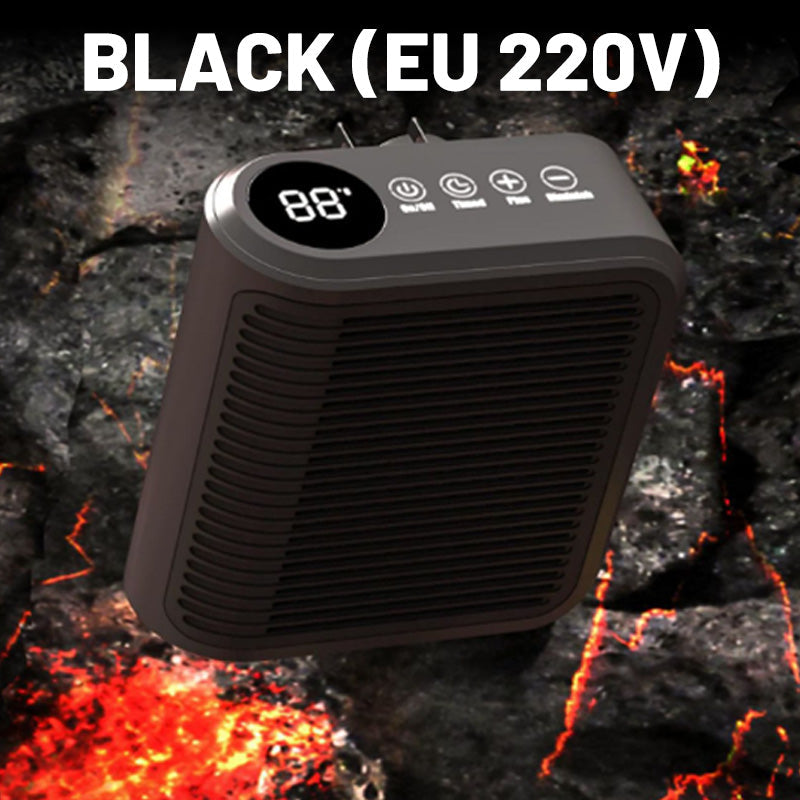 Arenzza 800W wall outlet space heater with adjustable thermostat and timer, designed for efficient heating in home or office.
