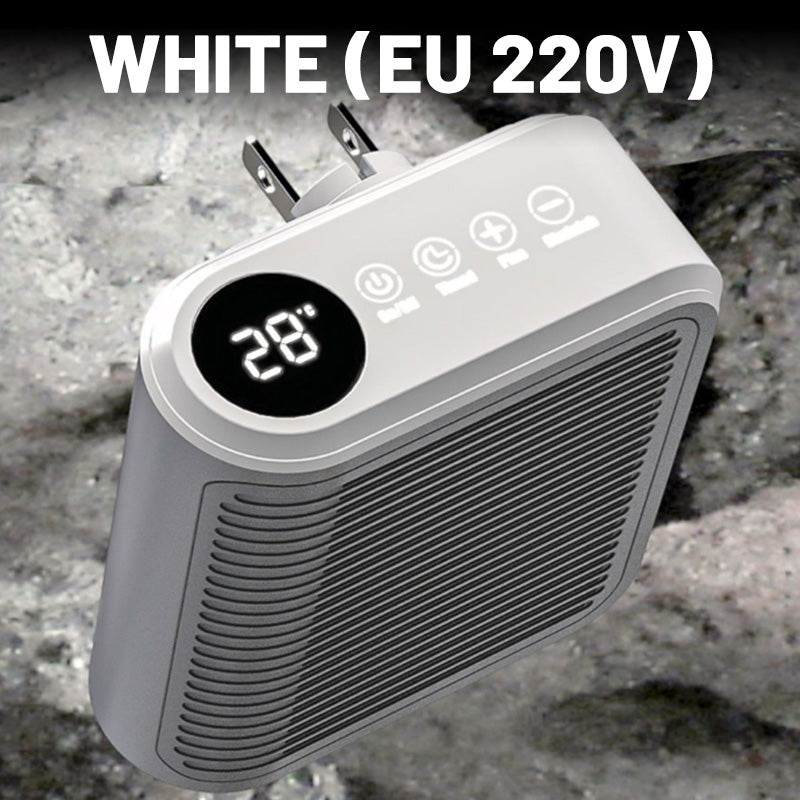 Arenzza 800W wall outlet space heater with adjustable thermostat and timer, compact houseware appliance for home heating.