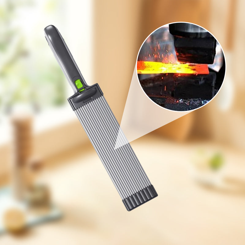 Arenzza manual meat cutter for kitchen, stainless steel blade and handle, used for slicing and trimming meat in a home kitchen setting