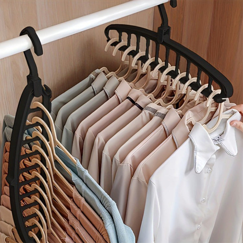 Arenzza foldable clothes hanger with 11 holes, versatile houseware and kitchen accessory, shown in a folded position.