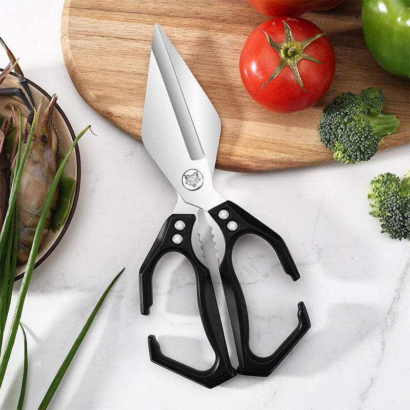 Arenzza heavy-duty kitchen shears with stainless steel blades and ergonomic handles, designed for versatile kitchen tasks.