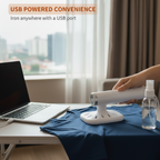 Aarenza portable mini USB handheld iron in black with a compact design, suitable for quick fabric touch-ups and travel use.