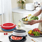 Arenzza collapsible microwave cover with base mat, kitchen houseware, made of durable material, for easy microwave splatter protection.