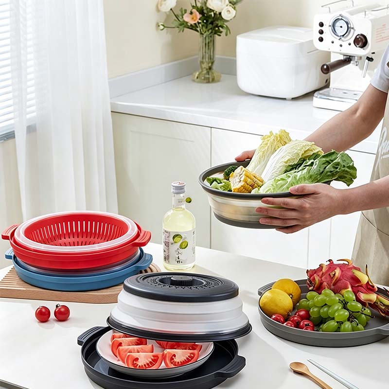 Arenzza collapsible microwave cover with base mat, kitchen houseware, made of durable material, for easy microwave splatter protection.