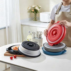 Arenzza collapsible microwave cover with base mat, made of durable houseware material, protecting dishes during microwave use.