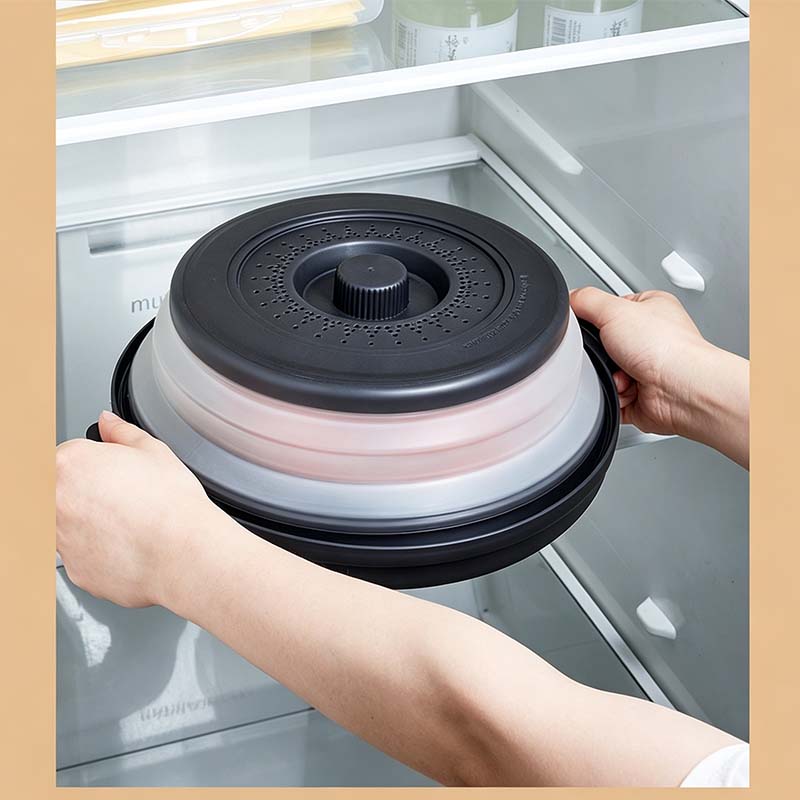 Arenzza collapsible microwave cover with base mat, made of durable kitchen houseware, designed to prevent splatters and keep microwave clean.