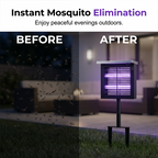 Arenzza solar-powered outdoor bug zapper with UV light, mounted on a patio wall, designed to attract and eliminate flying insects.