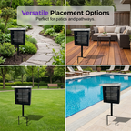 Arenzza solar-powered outdoor bug zapper hanging in a garden, with grid design and solar panel on top for eco-friendly insect control.