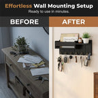 Arenzza wall-mounted mail and key holder with shelf, featuring hooks and storage space for organization in the house or kitchen.