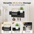 Arenzza wall-mounted mail and key holder with shelf, featuring hooks for keys and space for mail on a sleek houseware and kitchen organizer.