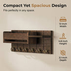 Aarenza wall-mounted mail and key holder with shelf, made of wood and metal, for organizing mail, keys, and small items.