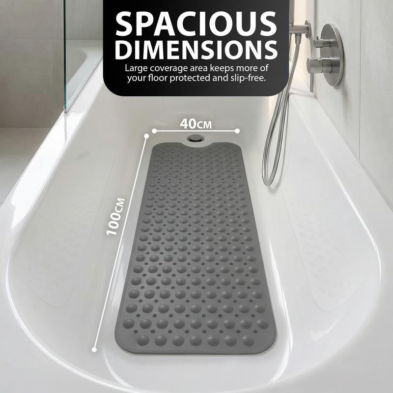 Arenzza 40x16-inch non-slip bathtub mat with suction cups, textured surface for safety in bathroom shower or tub.