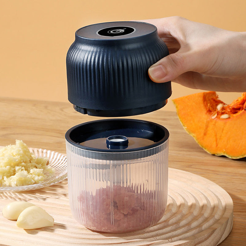 Arenzza cordless mini electric garlic chopper in white with stainless steel blades, compact kitchen houseware tool.