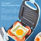 Arenzza compact multi-function fast heating sandwich maker in black with stainless steel accents, open to show grilling plates.