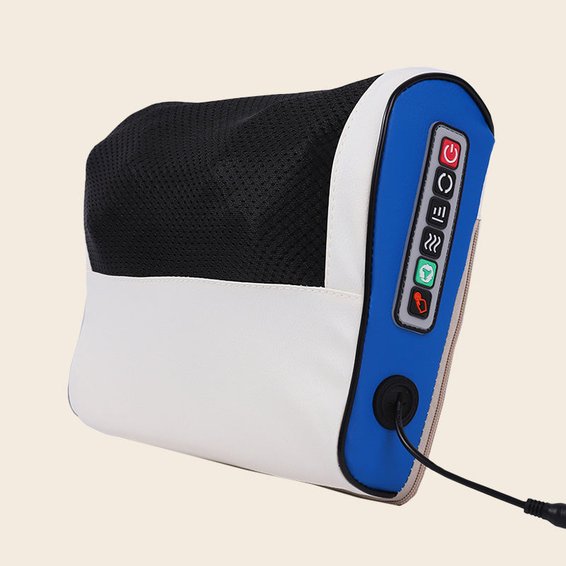Arenzza multifunctional deep kneading massage pillow with heat feature for relaxing home use, shown in a cozy living room setting.