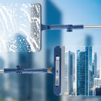 Arenzza window cleaning squeegee for high-rise windows, with a stainless steel handle and rubber blade for streak-free cleaning.