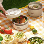 Arenzza portable insulated lunch container set with multiple compartments and a secure lid, ideal for carrying meals on the go.