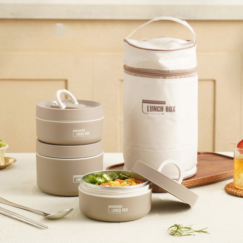 Arenzza portable insulated lunch container set with multiple compartments for hot or cold meals, ideal for houseware and kitchen use.
