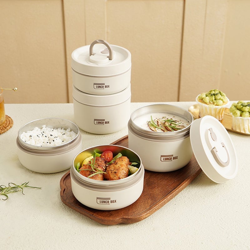 Arenzza portable insulated lunch container set with multiple compartments, ideal for keeping meals fresh and organized.