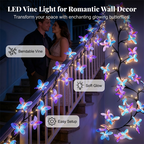 Arenzza Romantic Butterfly Vine LED lights hanging on a wall, creating a cozy and decorative houseware and kitchen ambiance.