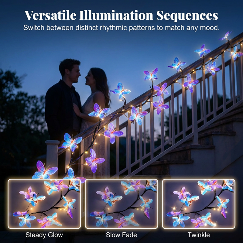 Arenzza Romantic Butterfly Vine LED lights inside a cozy living space, featuring delicate butterfly and vine designs for home decor.