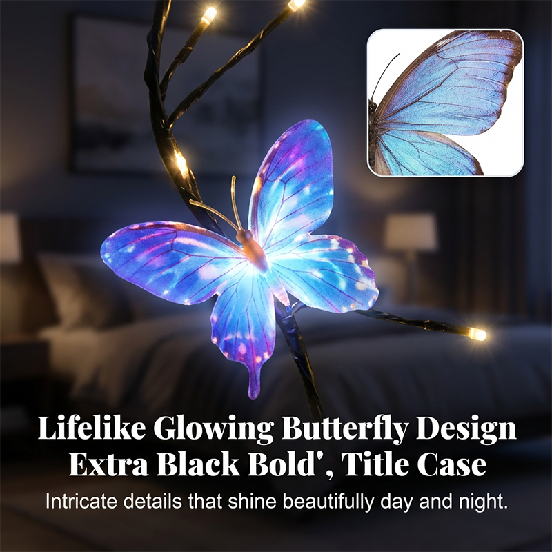 Arenzza Romantic Butterfly Vine LED lights displayed on a houseware and kitchen setting, featuring delicate butterfly-shaped light covers.