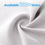 Aarenzza reusable anti-fog cloth for glasses, showing a person wiping clear lenses with the soft cloth in a kitchen setting.