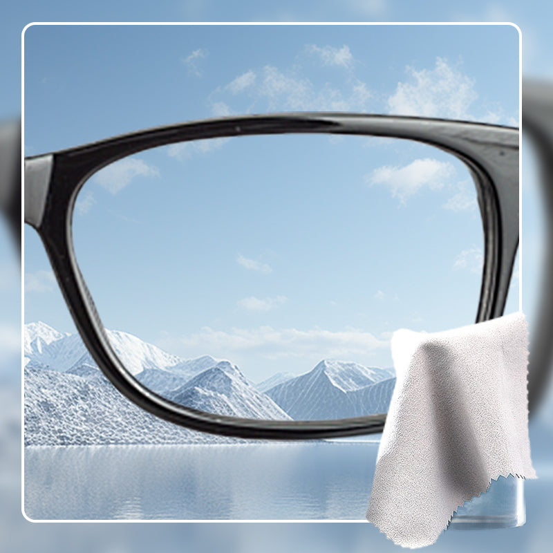 Arenzza reusable anti-fog cloth for glasses, showing a close-up of the cloth folded on a clean kitchen surface.
