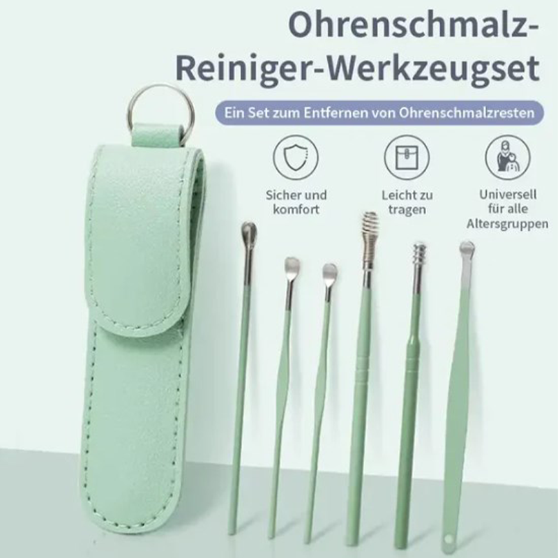 Arenzza portable 6-piece stainless steel ear piercing kit with spiral ear tool, designed for safe and precise ear piercing procedures.