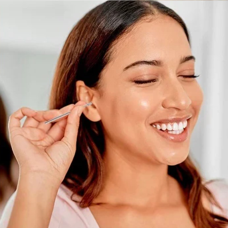 Arenzza portable 6-piece stainless steel ear piercing kit with spiral ear tool, displayed on a white background.