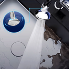 Arenzza 360° Swivel Pressurized Faucet Aerator attached to kitchen faucet, showcasing adjustable water flow and streamlined design.