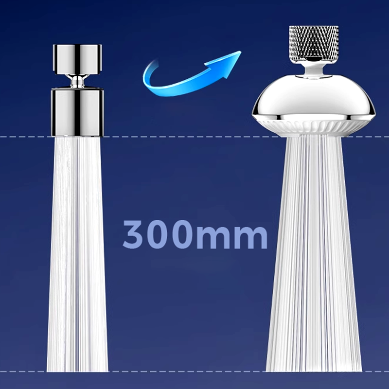 Arenzza 360° Swivel Pressurized Faucet Aerator for kitchen sinks, showing the compact metal design with swivel and pressurized features.