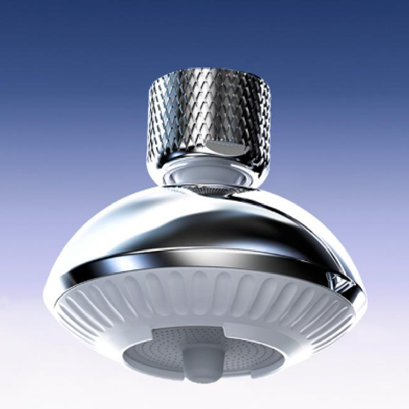 Arenzza 360° Swivel Pressurized Faucet Aerator, chrome finish, attached to kitchen faucet with adjustable spray and water flow control