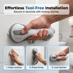 Arenzza drill-free suction cup grab bar mounted in a bathroom, providing support and safety with a sleek, modern design.