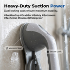 Arenzza drill-free suction cup grab bar mounted on a bathroom wall, providing secure support for safety and stability.