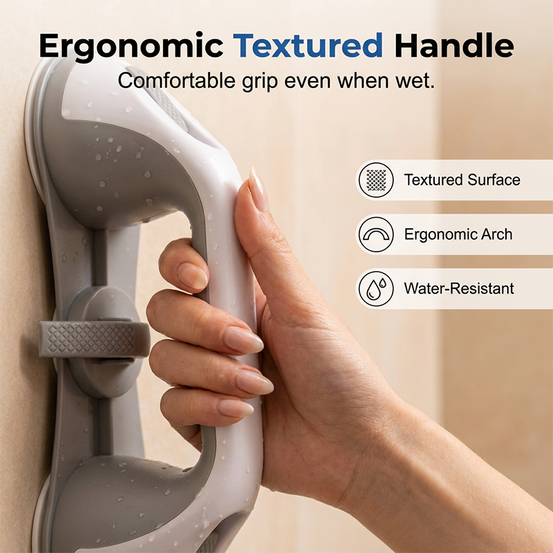 Arenzza drill-free suction cup grab bar for bathroom safety, mounted on a wall with a secure grip in a houseware and kitchen setting.
