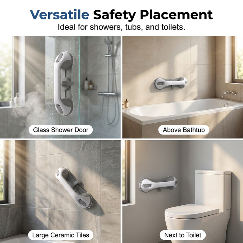 Arenzza drill-free suction cup grab bar for kitchen or bathroom, featuring strong suction cups and sturdy metal construction.