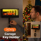 Arenzza Infinity Mirror LED Garage Key Holder with sleek design, featuring LED lighting and multiple hooks for organizing keys and accessories.