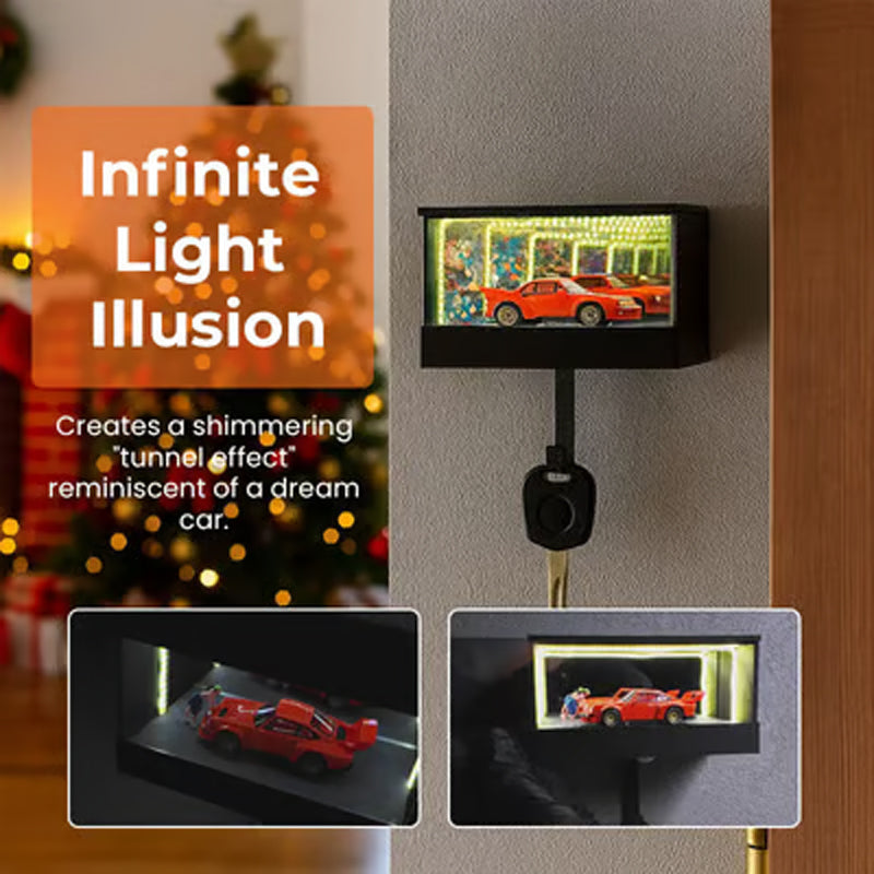 Arenzza infinity mirror LED garage key holder, modern houseware with illuminated design and multiple hooks for keys and small items.