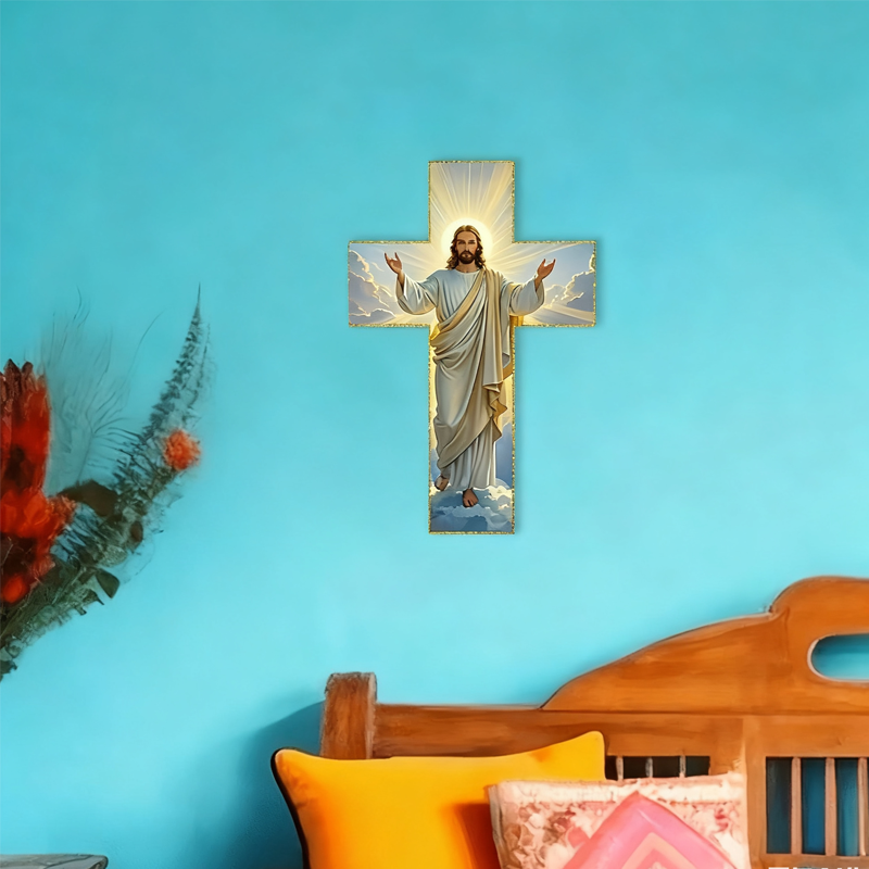 Arenzza retro Jesus Christ wall cross decor for home or kitchen, featuring a vintage religious design on a wooden background.