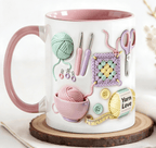 Arenzza Yarn Love mug featuring colorful yarn and knitting patterns, perfect for crafters and creative souls.