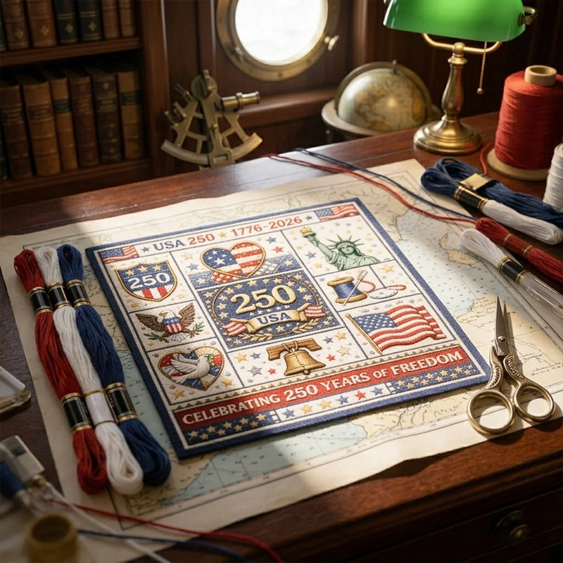 Arenzza 250th Anniversary Commemorative Cross Stitch Kit featuring houseware and kitchen accessories with detailed stitching patterns.