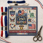 Arenzza USA 250th Anniversary cross stitch kit for houseware and kitchen decor featuring patriotic design and vibrant threads.